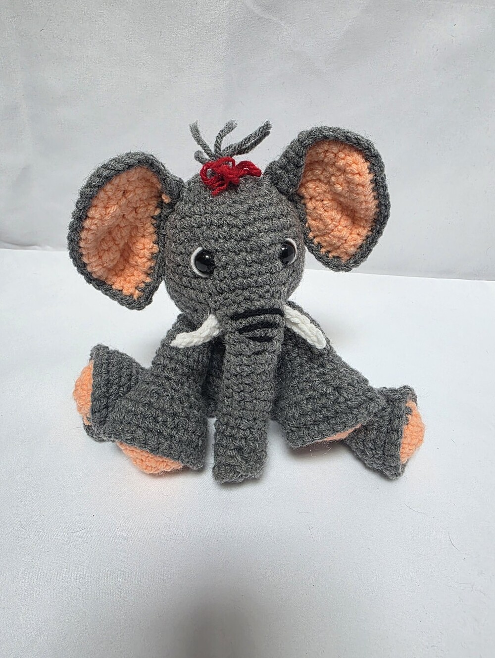 Handmade Crochet Elephant Plush Gray Peach 11 Inch Stuffed Animal